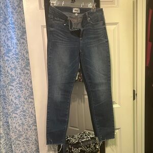 PAIGE Dark Blue Frayed Hem Jeans